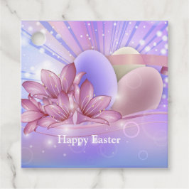 Etiquetas Para Recuerdos Flores y huevos en un colorido fondo pastel