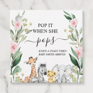 Etiquetas Para Recuerdos Foliage floral rosa Safari Pop It Baby Shower