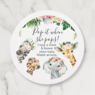 Etiquetas Para Recuerdos Foliage floral Safari Baby Shower Pop it