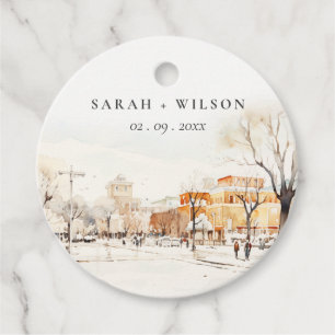 Etiquetas Para Recuerdos Forgo North Dakota City Scape Watercolor Boda