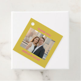 Etiquetas Para Recuerdos Foto Amarilla Rosa Fuerte Bodas Moderno Personaliz