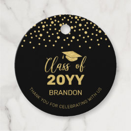 Etiquetas Para Recuerdos Foto de fiesta de graduación con confeti negro dor