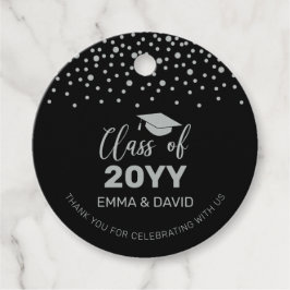 Etiquetas Para Recuerdos Foto de fiesta de graduación de confeti negro plat
