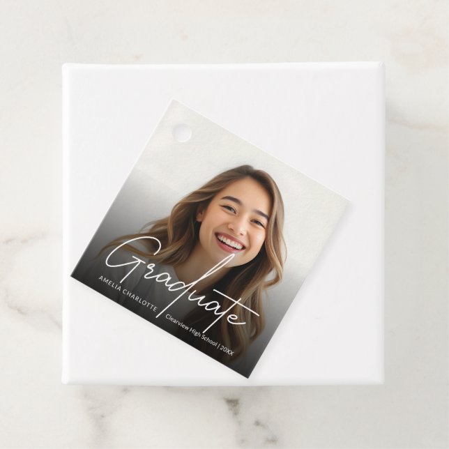 Etiquetas Para Recuerdos Foto de graduado de guión blanco de moda (In situ)