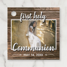 Etiquetas Para Recuerdos Foto de la primera comunión de Rustic Wood Lace