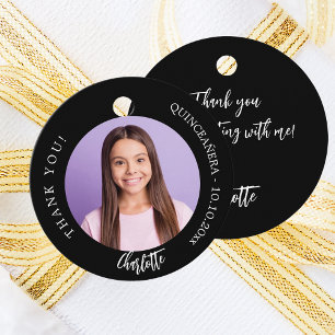 Etiquetas Para Recuerdos Foto de personalizado blanco negro, gracias Quince
