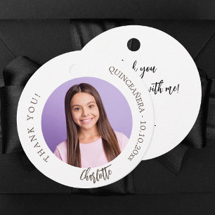 Etiquetas Para Recuerdos Foto de personalizado blanco negro, gracias Quince