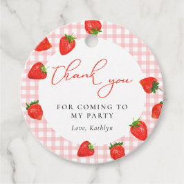 Etiquetas Para Recuerdos Fresa Rosa Plaid Gingham Cumpleaños Gracias