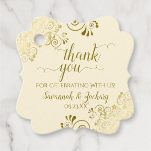 Etiquetas Para Recuerdos Frilly Corners Gold & Cream Boda Gracias