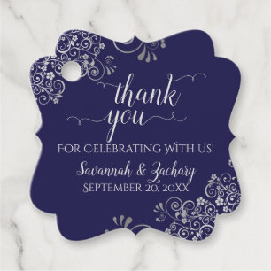 Etiquetas Para Recuerdos Frilly Navy Blue & Silver Gray Boda Gracias