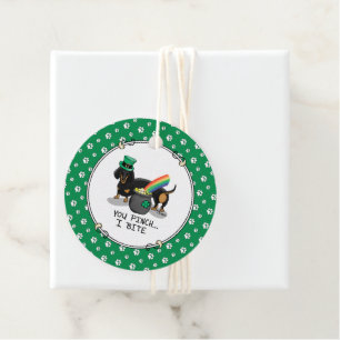 Etiquetas Para Recuerdos Funny St. Patrick's Day Dachshund (negro y broncea