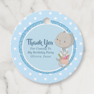 Etiquetas Para Recuerdos Gatito con una cesta de fiesta de las flores