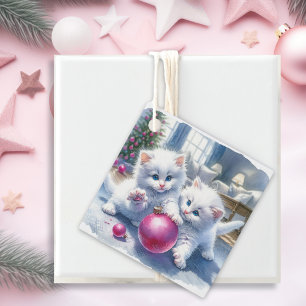 Etiquetas Para Recuerdos Gatitos Blancos Adorables Navidades Rosa