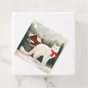 Etiquetas Para Recuerdos Gato Angora Turco en Navidad con Nieve