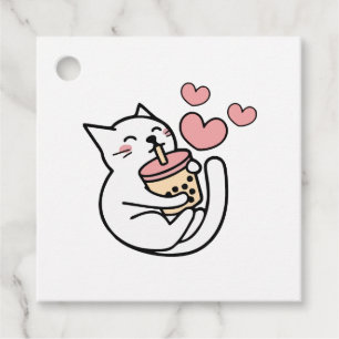 Etiquetas Para Recuerdos Gato Beber Boba Leche gatito
