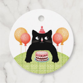 Etiquetas Para Recuerdos Gato con gorra fiesta y torta de cumpleaños