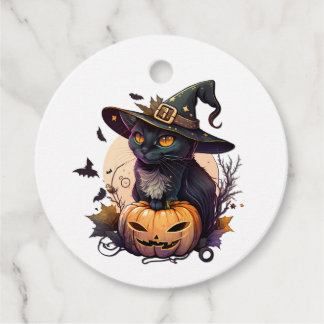 Etiquetas Para Recuerdos Gato de bruja para Halloween