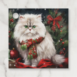 Etiquetas Para Recuerdos Gato persa en Navidades de nieve