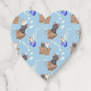 Etiquetas Para Recuerdos Gatos en caja y gotas de leche en azul