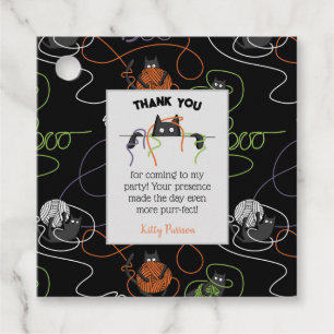 Etiquetas Para Recuerdos Gatos negros y Yarn Halloween enmarañados a la per