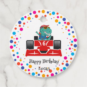 Etiquetas Para Recuerdos genial Birday Dinosaur pista car boy red racing na