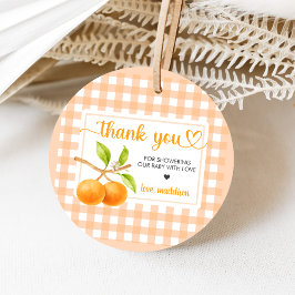 Etiquetas Para Recuerdos Gingham Orange Baby Shower