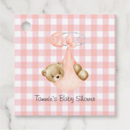 Etiquetas Para Recuerdos Gingham rosa y un Baby Shower Chica de oseos de pe