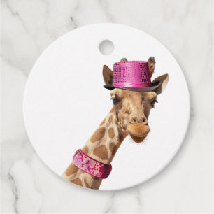 Etiquetas Para Recuerdos Giraffe en gorra rosa brillante