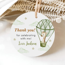 Etiquetas Para Recuerdos Giraffe Hot Air Balloon Green Boy 1er cumpleaños