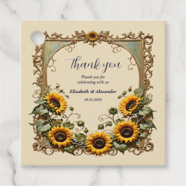 Etiquetas Para Recuerdos Girasol amarillo con boda de marco de arte