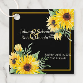 Etiquetas Para Recuerdos Girasoles en acuarela sobre boda negra   