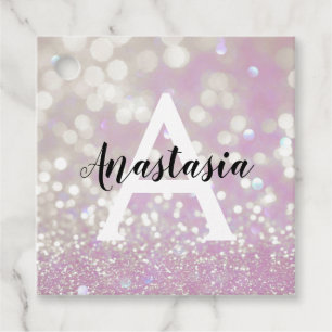 Etiquetas Para Recuerdos Girly Lilac Shimmer Purpurina Esparkles Monograma