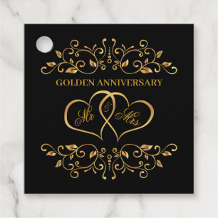 Etiquetas Para Recuerdos Giros dorados, corazones 50 Aniversario del Boda