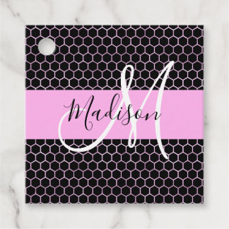 Etiquetas Para Recuerdos Glam Black Metallic Pink Honeycomb Monograma Nombr
