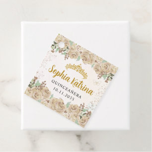 Etiquetas Para Recuerdos Glam Floral Gold Princess Quinceanera Cumpleaños