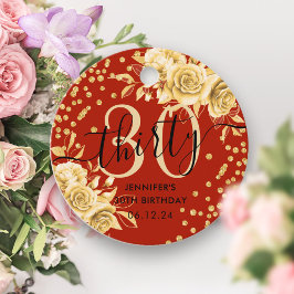 Etiquetas Para Recuerdos Glam Gold Red Floral Purpurina 30th Birthday Scrip