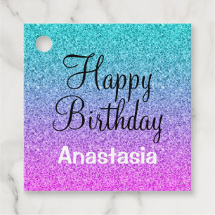 Etiquetas Para Recuerdos Glam Happy Birday Ombre Pink Blue Purple Purpurina