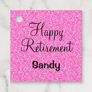 Etiquetas Para Recuerdos Glam Happy Retirement Hot Pink Purpurina Sparkle