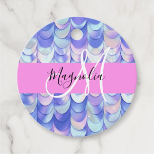 Etiquetas Para Recuerdos Glam irlandescente Blue Mermaid Scales Nombre Mono