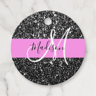 Etiquetas Para Recuerdos Glam Moda Purpurina negro rosa Nombre de parrilla 