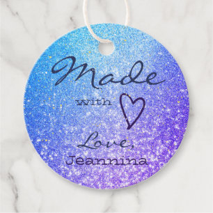 Etiquetas Para Recuerdos Glitter Ombre Azul Púrpura Hecho con Amor con Etiq