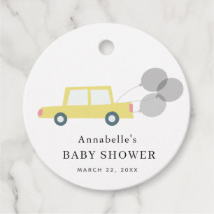 Etiquetas Para Recuerdos Globos de coches amarillos Baby Shower blanco