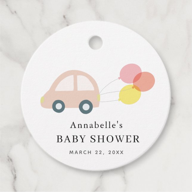 Etiquetas Para Recuerdos Globos de coches rosados Chica blanco Baby Shower (Anverso)