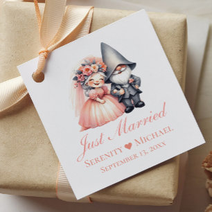 Etiquetas Para Recuerdos Gnome caprichoso se acaba de casar con Boda Naranj