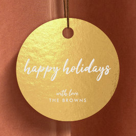 Etiquetas Para Recuerdos Gold Happy Holidays Modern Minimalist Xmas Script