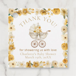 Etiquetas Para Recuerdos Golden Floral Carriage Thank You | Baby Shower