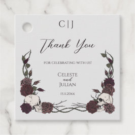 Etiquetas Para Recuerdos Gothic Monogram Skull & Rose Wedding Thank You