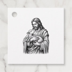 Etiquetas Para Recuerdos Grabado Antiguo Pastor que Sostiene Cordero Vector