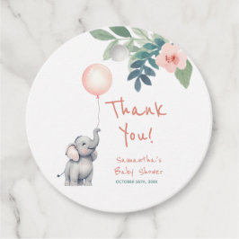 Etiquetas Para Recuerdos Gracias a Cute Elephant Chica Rosa Baby Shower
