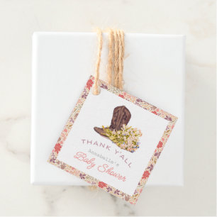 Etiquetas Para Recuerdos Gracias a todos Cowboy Boot y Bouquet Baby Shower